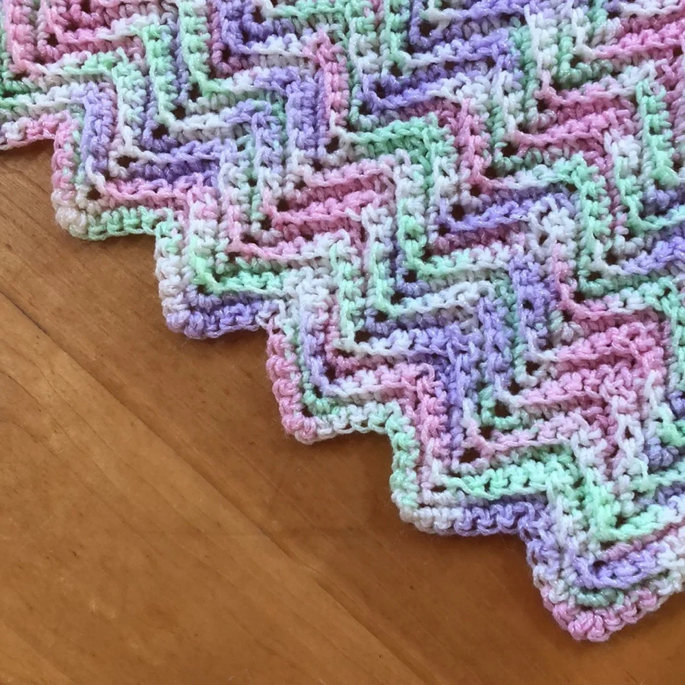 Hand Knit Baby Blanket -Pastel Colors-Green, Purple, White, Pink- New- 32” x 38” - Picture 9 of 14